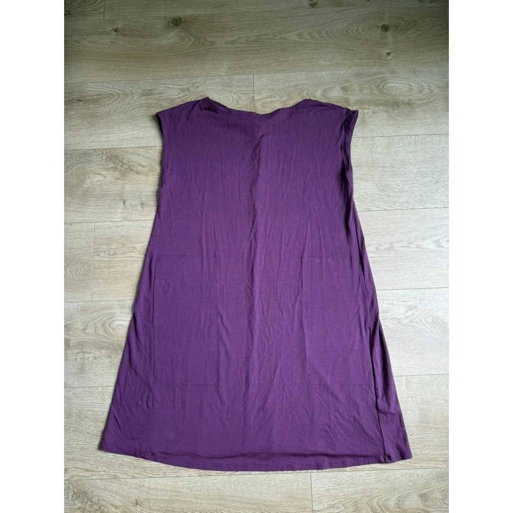 EUC Eileen Fisher swing cap sleeve pocket stretch dress purple twist back size S